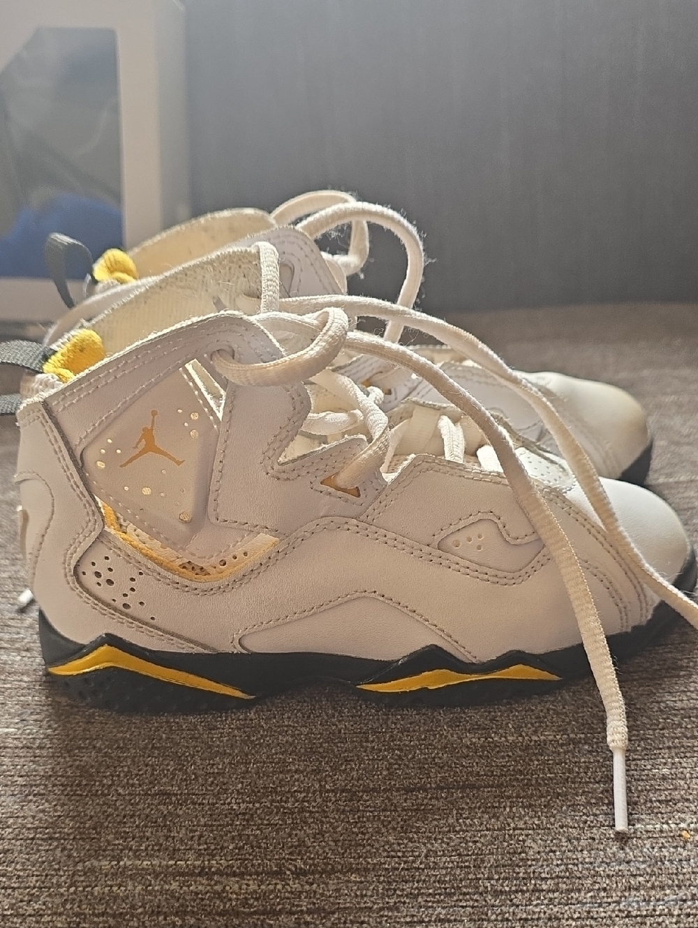 Jordan White and Yellow Kids High-Top Sneakers Size 11C